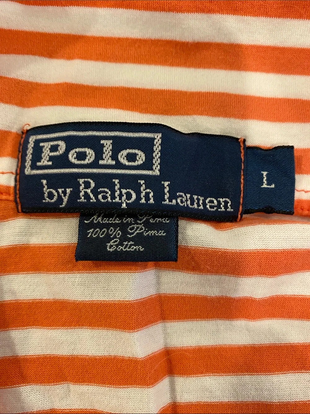 Ralph Lauren Orange and White Striped Polo Tee